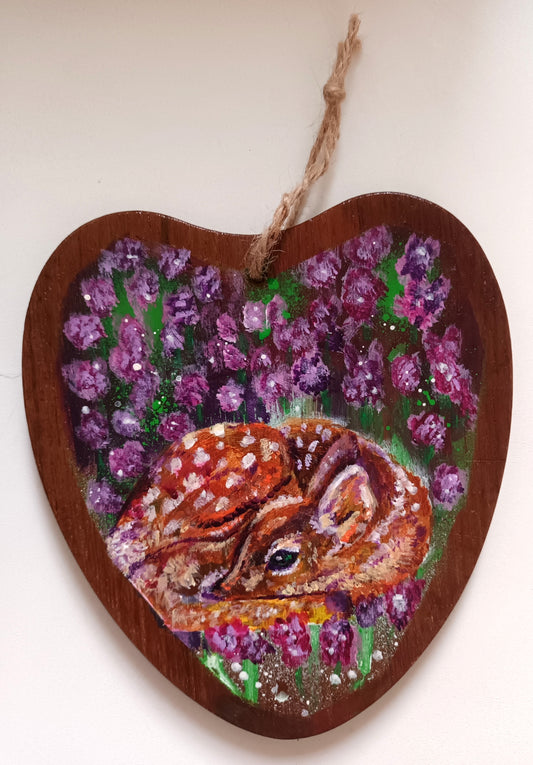 "Deer dreams" Painting on a wooden heart
