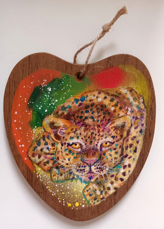 "Wild heart" Painting on a wooden heart
